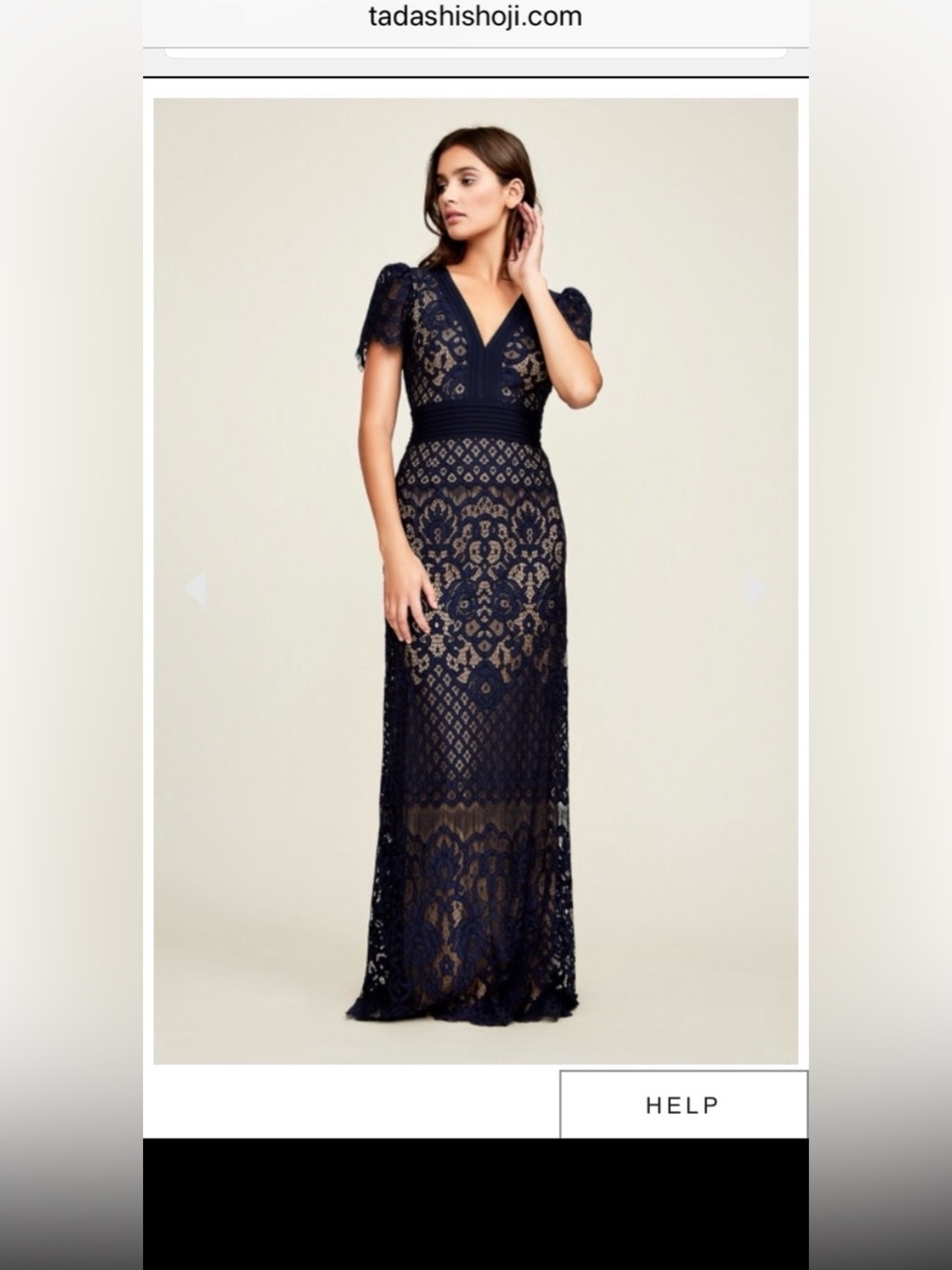 Tadashi Shoji Navy and Beige Lace Ball Gown